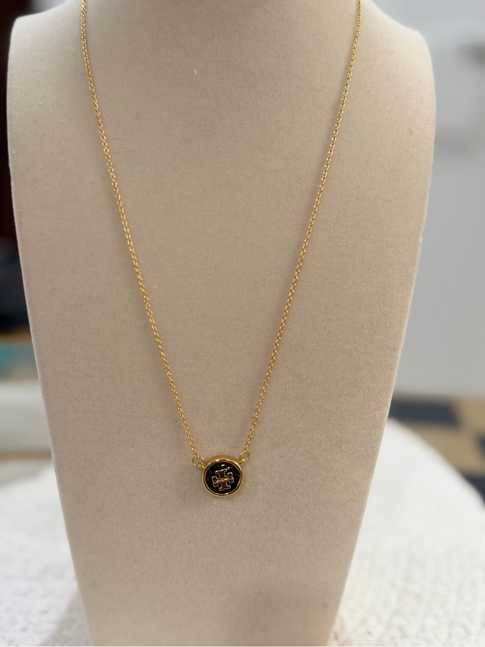 Tory Burch Kira Enamel Pendant Necklace, Black - New
